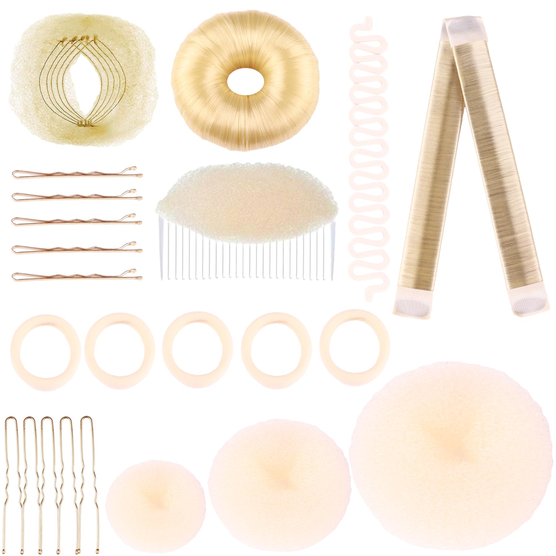 Blonde Sponge Volume Hair Bases Set Bump it Up Inserts Hair Styling Tools Bump Up Combs Clips Sponge Hair Bun Updo Accessories for Women Girl DIY