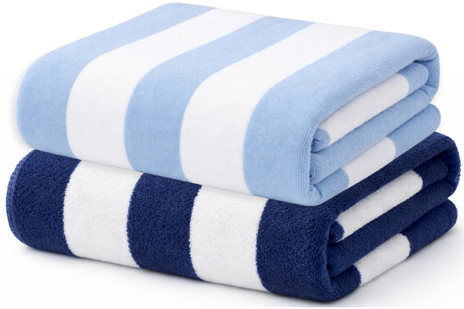 Adore Home 2 Pack Cabana Stripe Microfibre Beach Towels Quick Dry Sand Resistant Pool Towels Lightweight Holiday Travel Towels 80x160cm Navy and Light Blue