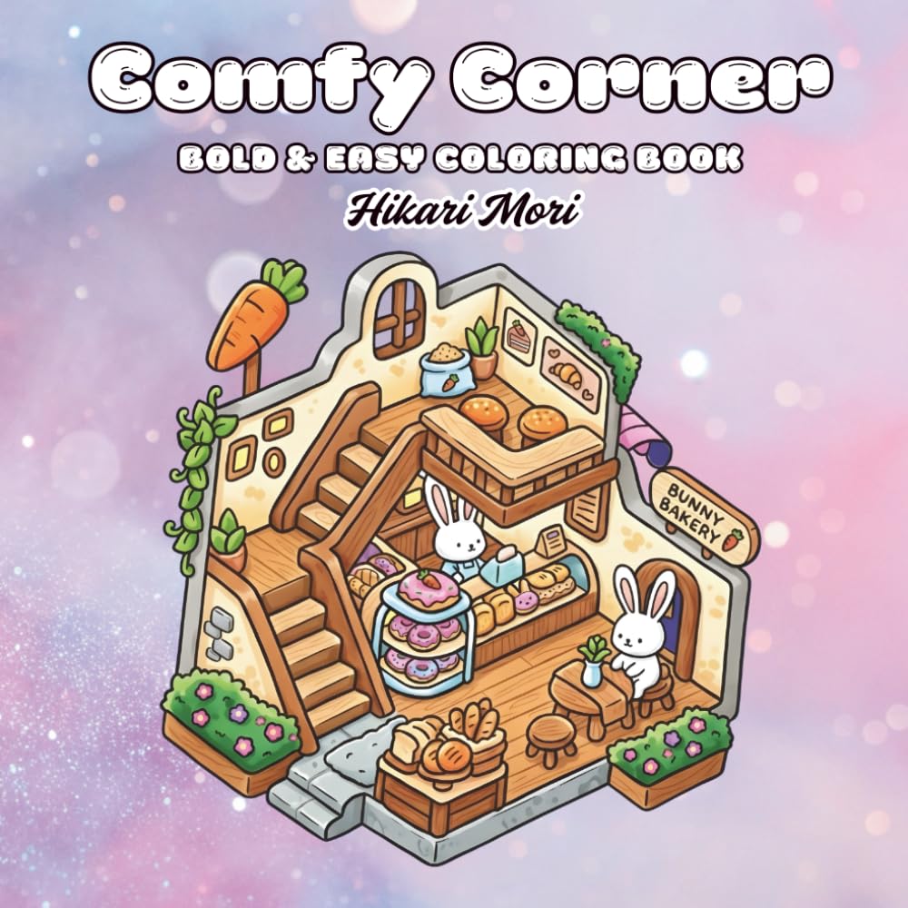 Comfy Corner Bold & Easy Coloring Book: Cute and Cozy Isometric Rooms and Tiny Spaces for Stress Relief and Relaxation