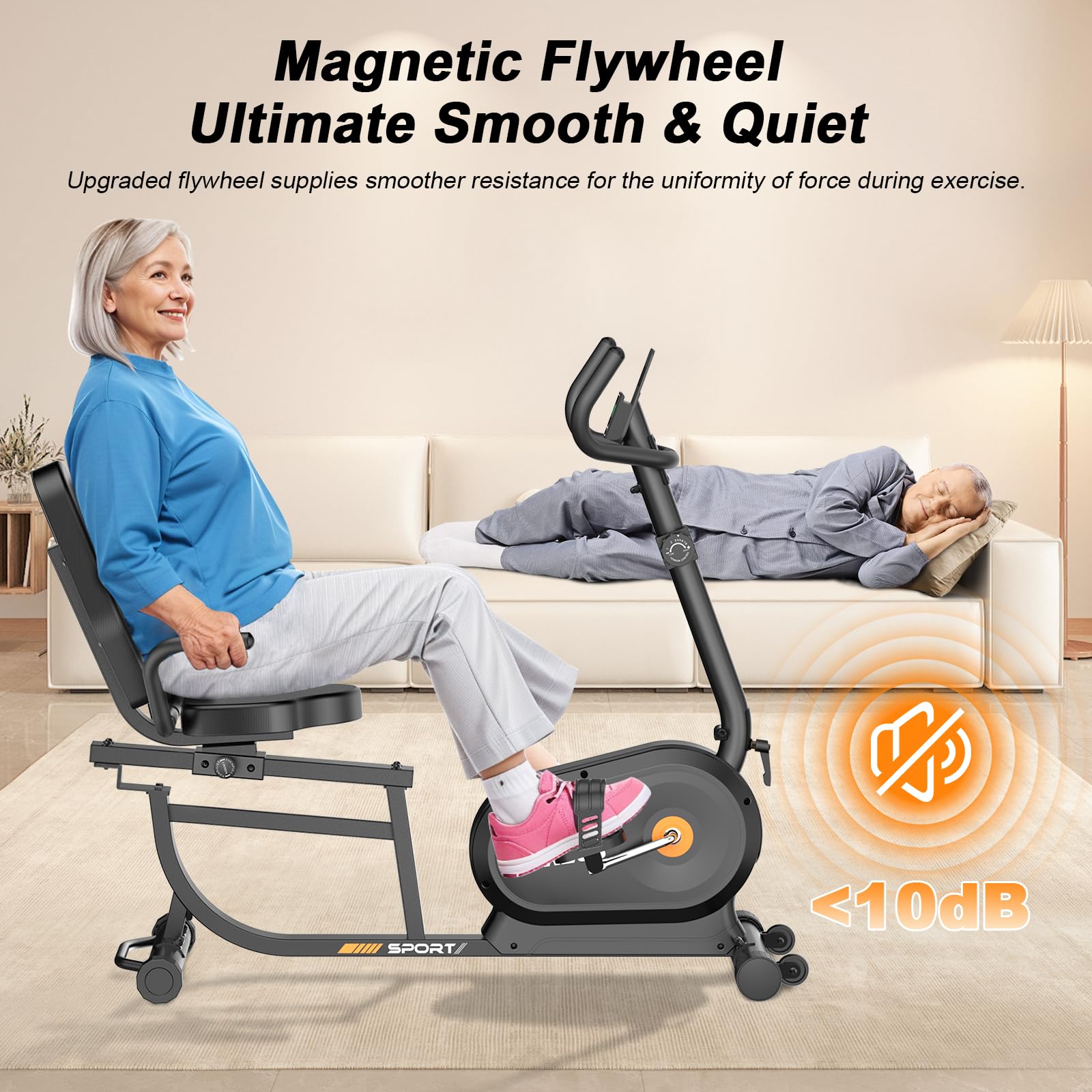 Dskeuzeew Liegeergometer für Zuhause mit verstellbaren Widerstandsstufen ergometer heimtrainer LCD-Display, Herzfrequenzsensoren und verstellbarer Rückenlehne 180 kg Belastbar
