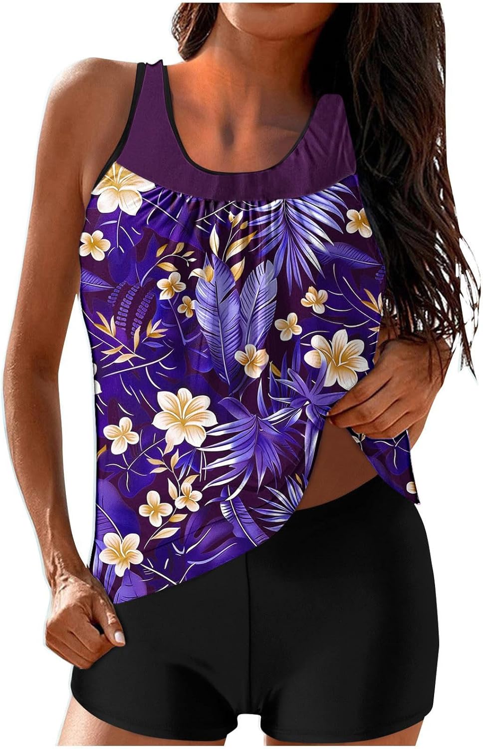 Tankini Swimsuits for Women,Swim Suits for Women 2026 Two Piece Blouson Swim Tank Top with Shorts Modest Bathing Suit