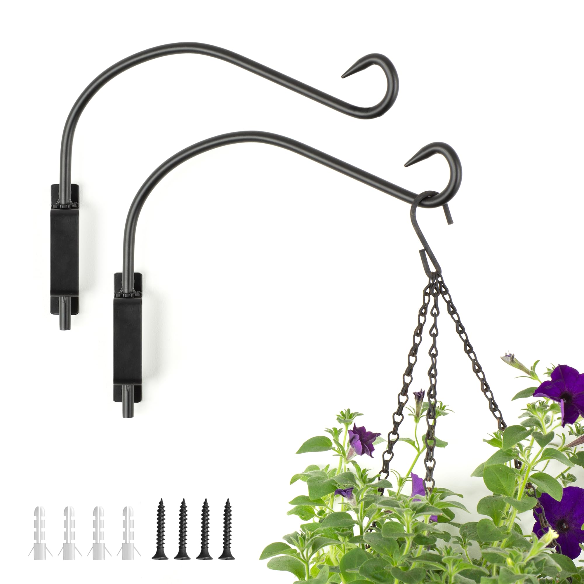 LIVIVO 12” Swivel Hanging Basket Bracket - Heavy Duty Hanging Basket Brackets Outdoor and Indoor Use - Hanging Basket Hooks for Plants, Flower Baskets, Lanterns and Bird Feeder Bracket (Pack of 2)