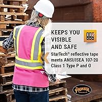 Vista 3 de Pioneer Chaleco de seguridad para mujer con bolsillos - Cinta reflectante de alta visibilidad - Para la construcción - Rosa