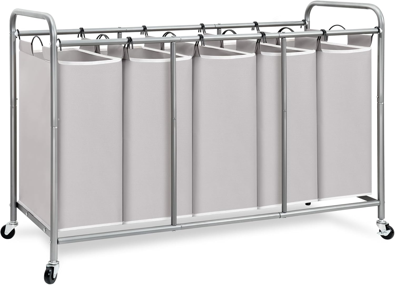 Storage Maniac 5 Section Laundry Sorter 5 Bins Rolling Separator Laundry Basket oversizedhamperedividerwheelsgrey
