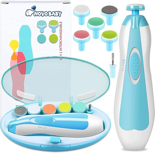 Novo Baby Electric Nail Cutter New Born 0-6 Months with LED Light | Infant Nail File | Toddler Nail Clipper | Kids Nail Trimmer | Newborn Baby Products | Safe Grooming Kit with 6 Filer Heads (Multi)