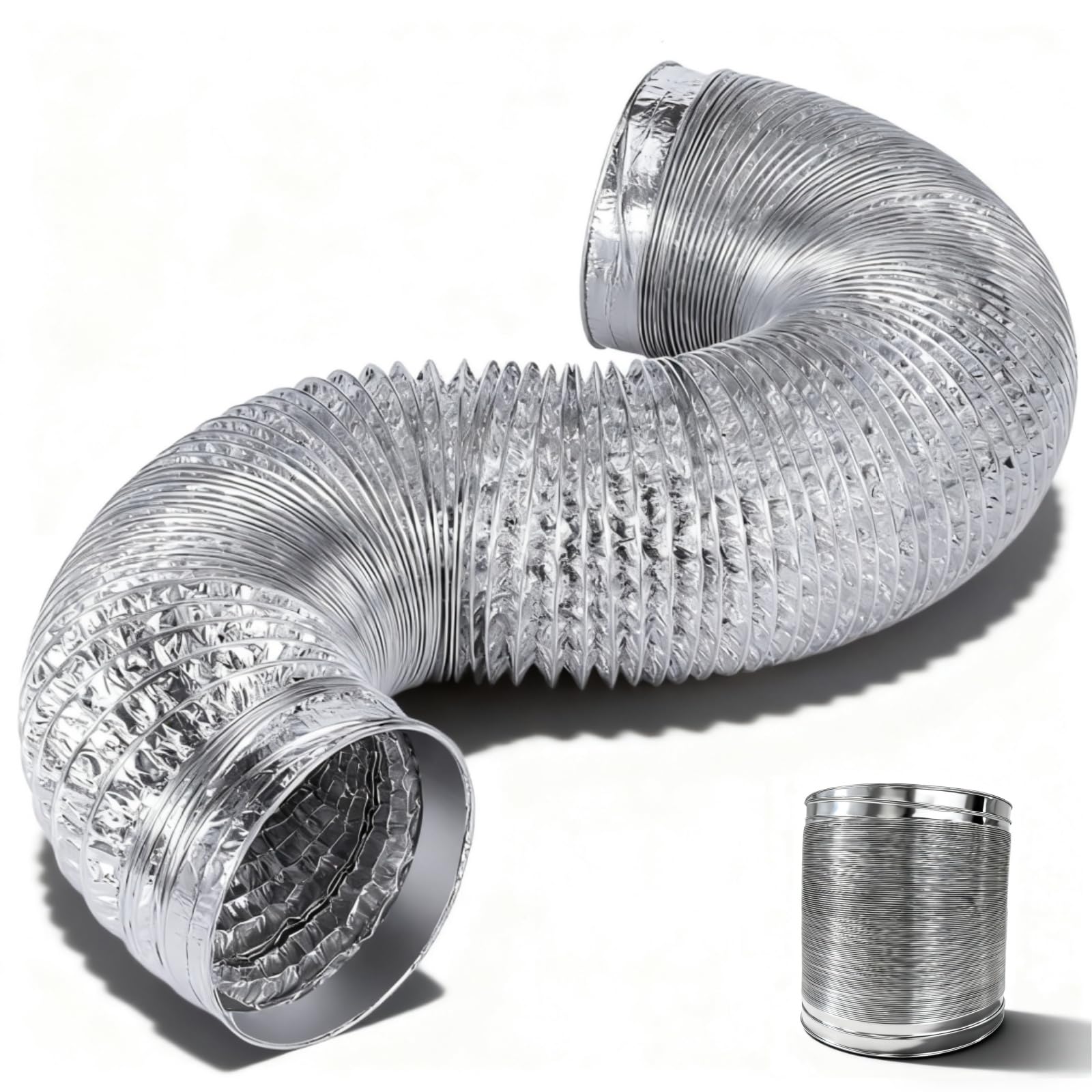 Noamus 7Inch x 5ft (1.5M) Dryer Vent Hose, Aluminum Foil Flexible Ducting Tube, Heavy Duty Insulated Air Duct, Double-Layer Exhaust Fan Hose for HVAC Ventilation Heating Cooling Systems Indoor Outdoor