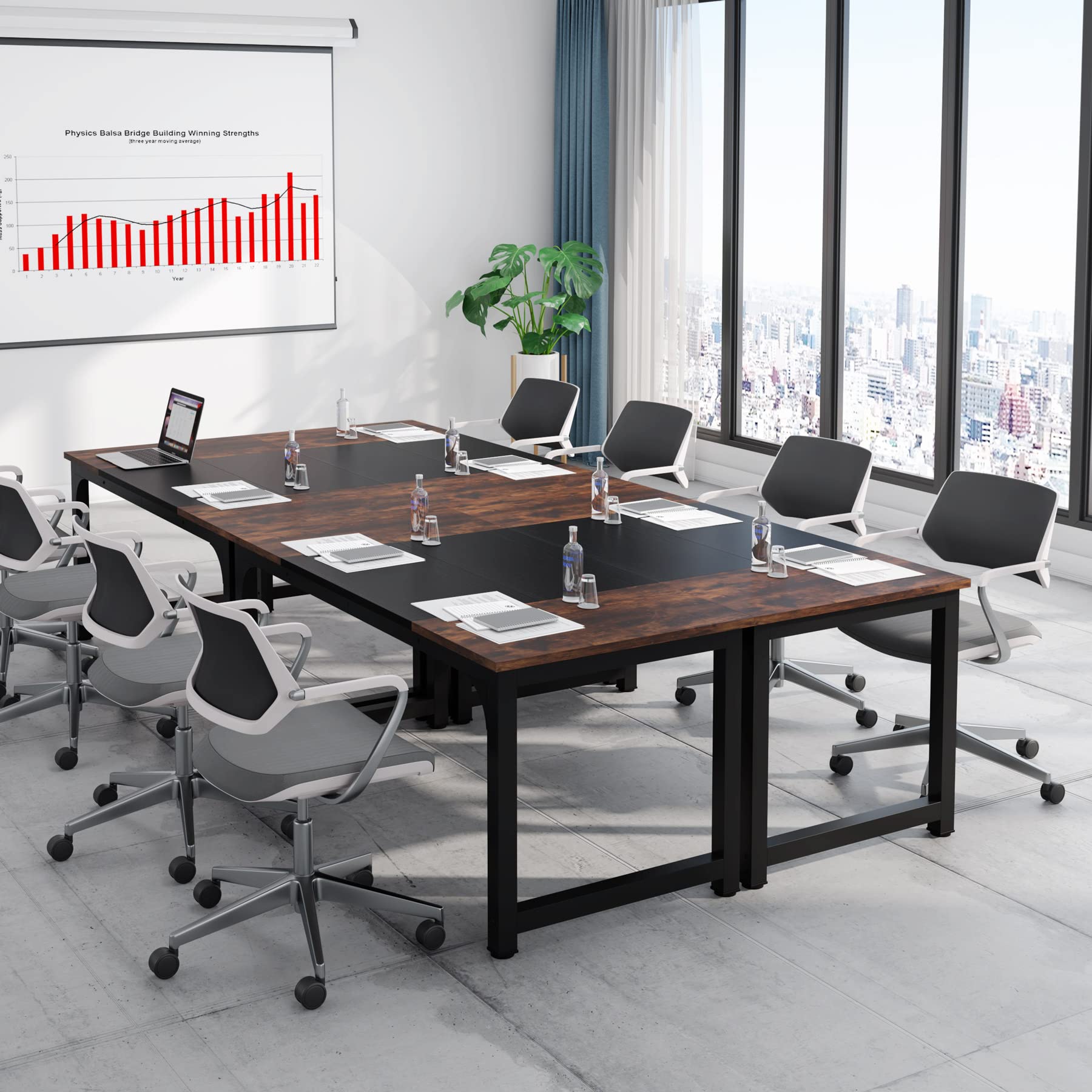 Tribesigns Biurko 160 x 80 cm, duże biurko pod komputer, stół biurowy ze stabilnymi metalowymi nogami, stół roboczy, stół konferencyjny do biura domowego, rustykalny brąz, czarny