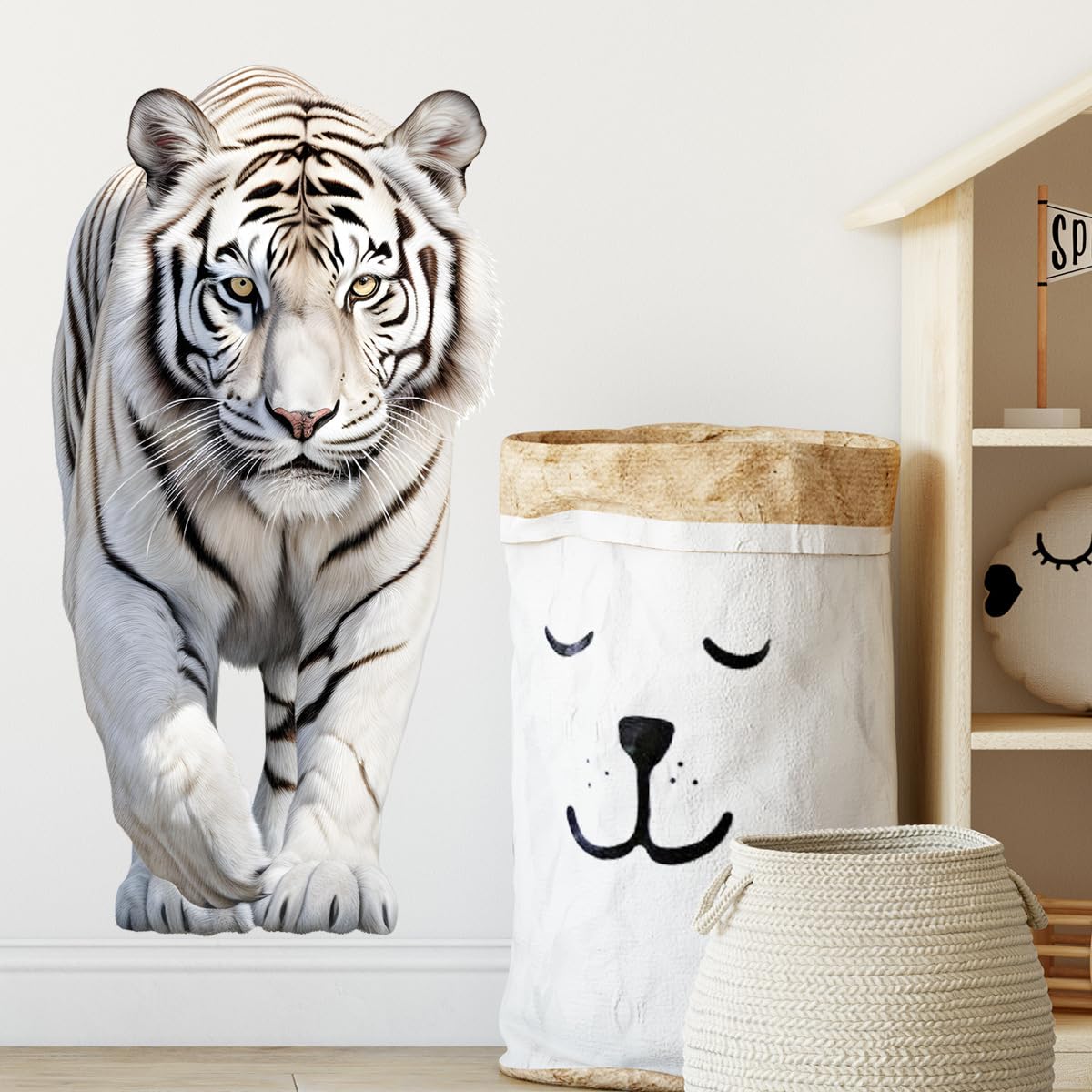 Wall Stickers White Tiger Wall Art Stickers Removable Self-Adhesive Stick On Wall Art for Bedrooms Living Rooms,Kids Wall Stickers for Girls and Boys,Wall Decals Tv Background Wall Art Decor