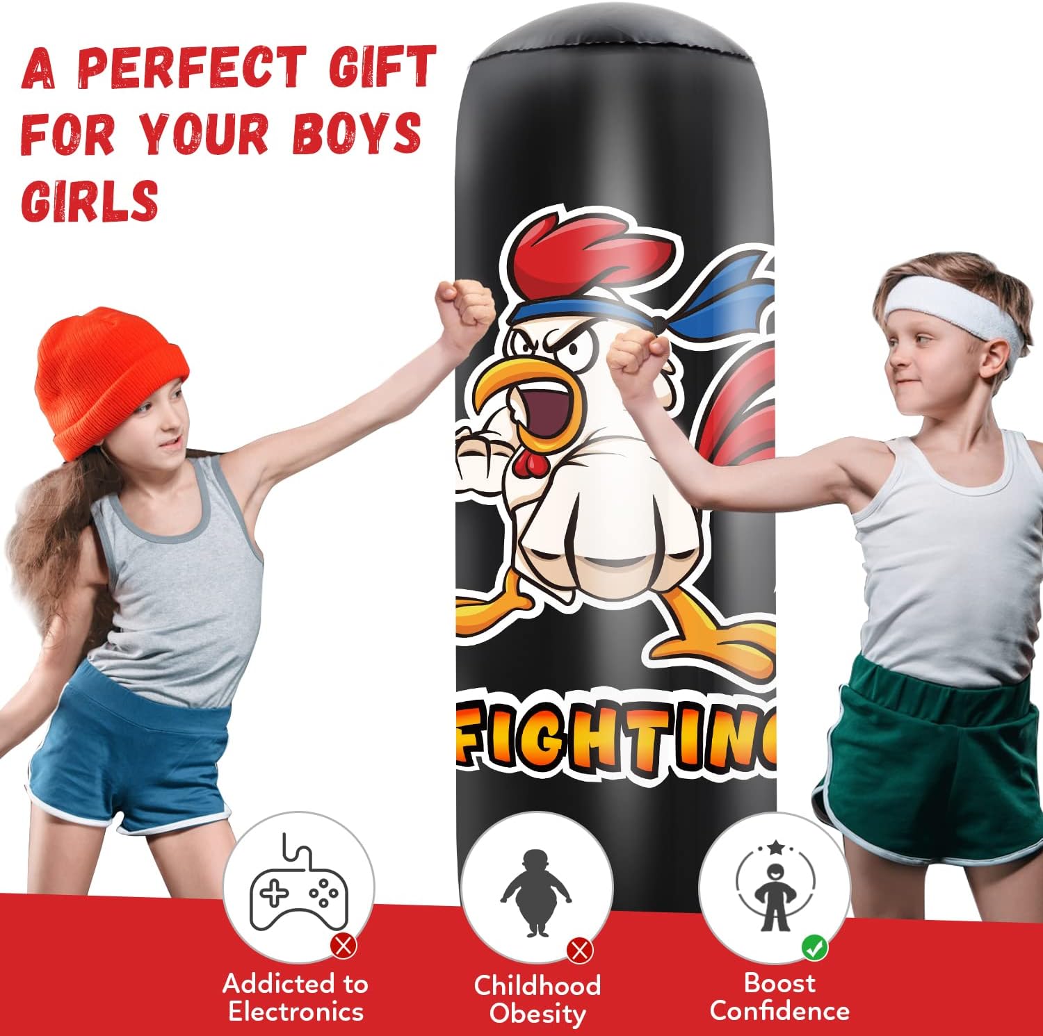 HITOP Punching Bag for Kids and Adult - 61" Extra Large Heavy Duty Inflatable Boxing Bag with Stand - Karate Gifts Stocking Stuffers for Boys Kids Men : Sports & Outdoors