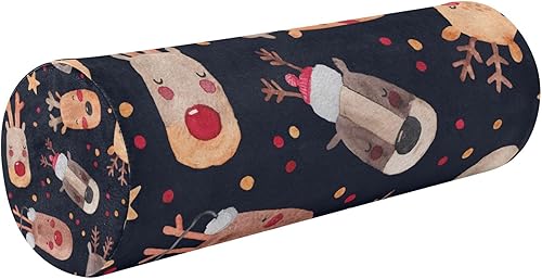 Colored Watercolor Deer Cervical Bolster Pillow Case Neck Roll Pillow with Cover Round Pillow for Chair for Round Bolster Cover with Zipper Memory