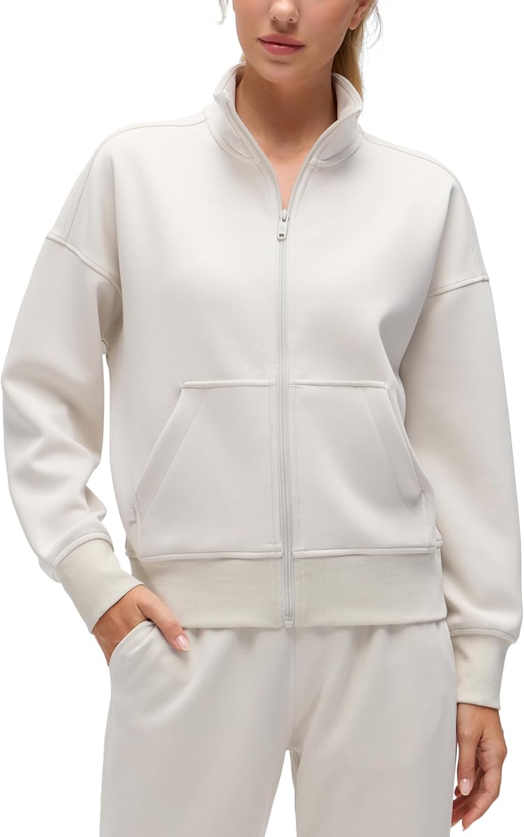 CRZ YOGA SoftAura Full Zip Sweatshirts | Peach-Fuzz Texture, Casual, Classic Fit, Pockets, Funnel Neck, Sweat Shirts for Women