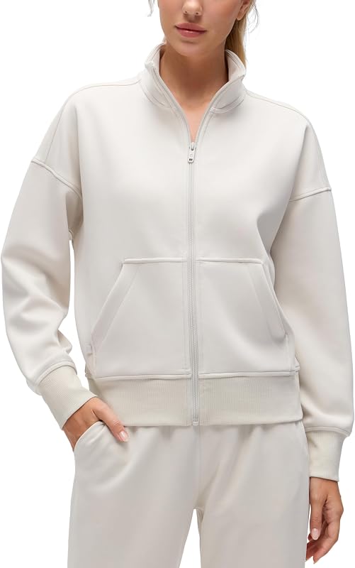 CRZ YOGA SoftAura Full Zip Sweatshirts | Peach-Fuzz Texture, Casual, Classic Fit, Pockets, Funnel Neck, Sweat Shirts for Women