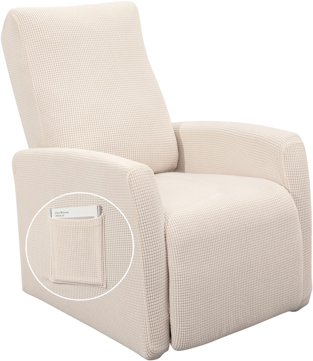 Photo 1 of SearchI Recliner Chair Cover Jacquard Chair Covers 4 Piece, Small Recliner Sofa Slipcover for Home Theater Seating with Elastic Bottom, Recliner Protector with Pocket for Recliners, Beige