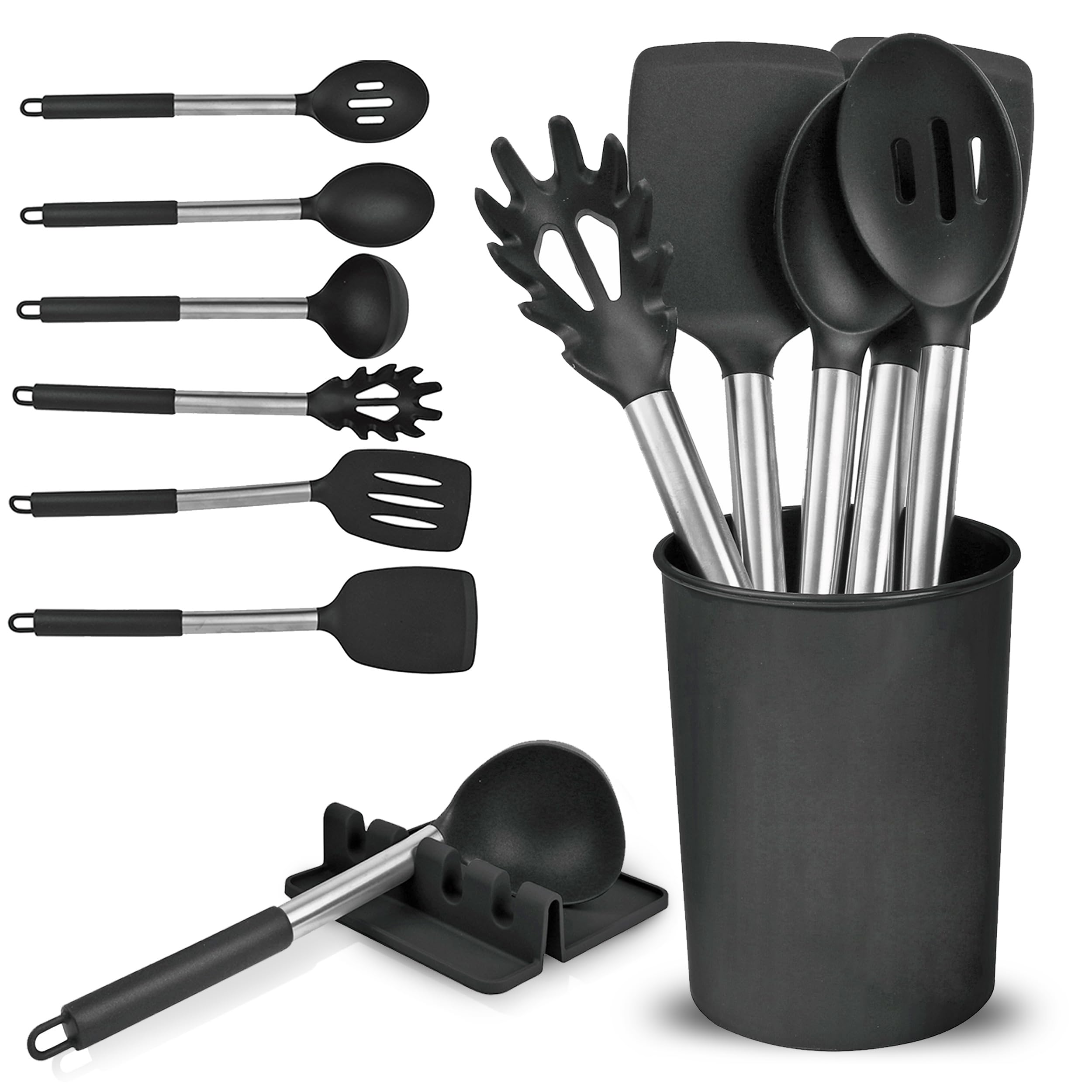 Lot De 8 Ustensiles De Cuisine Anti-adhésifs – Set De Cuillères, Spatules & Pince