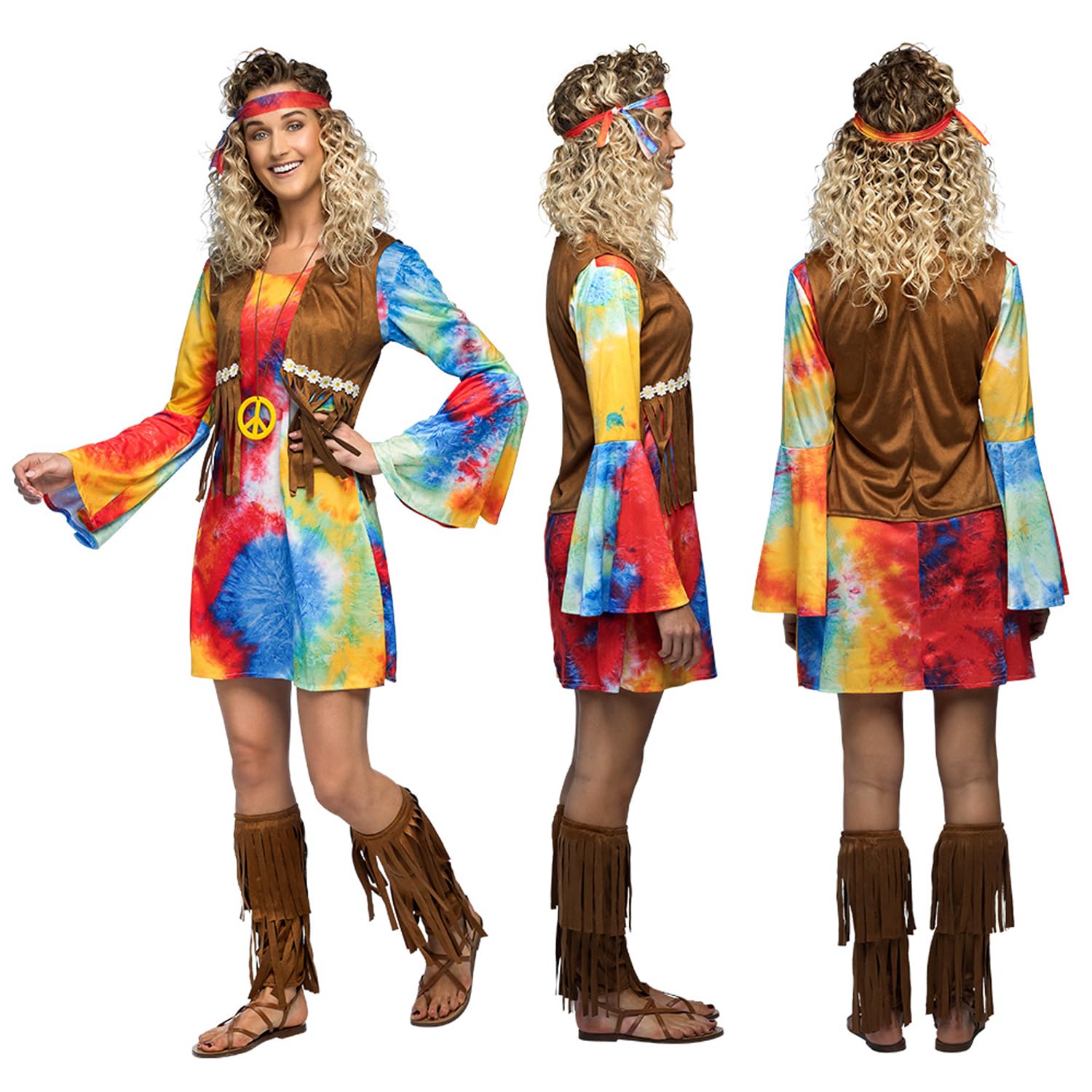 Boland - Disfraz de Hippie para adulto, carnaval, fiestas temáticas y cosplay, fantasía
