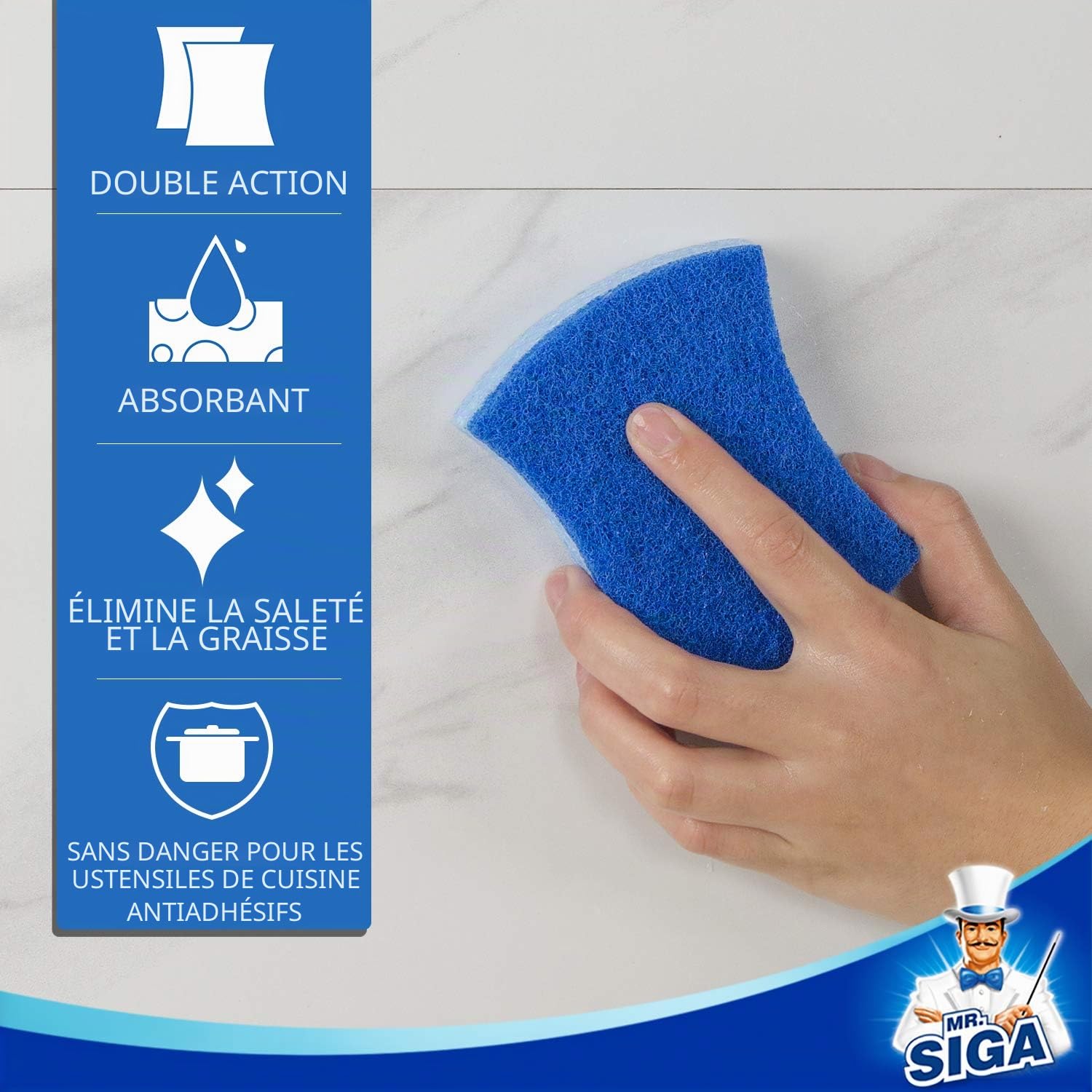 MR.SIGA Éponge à Récurer Cellulose Anti-Rayures Double Face Cuisine Lot de 12