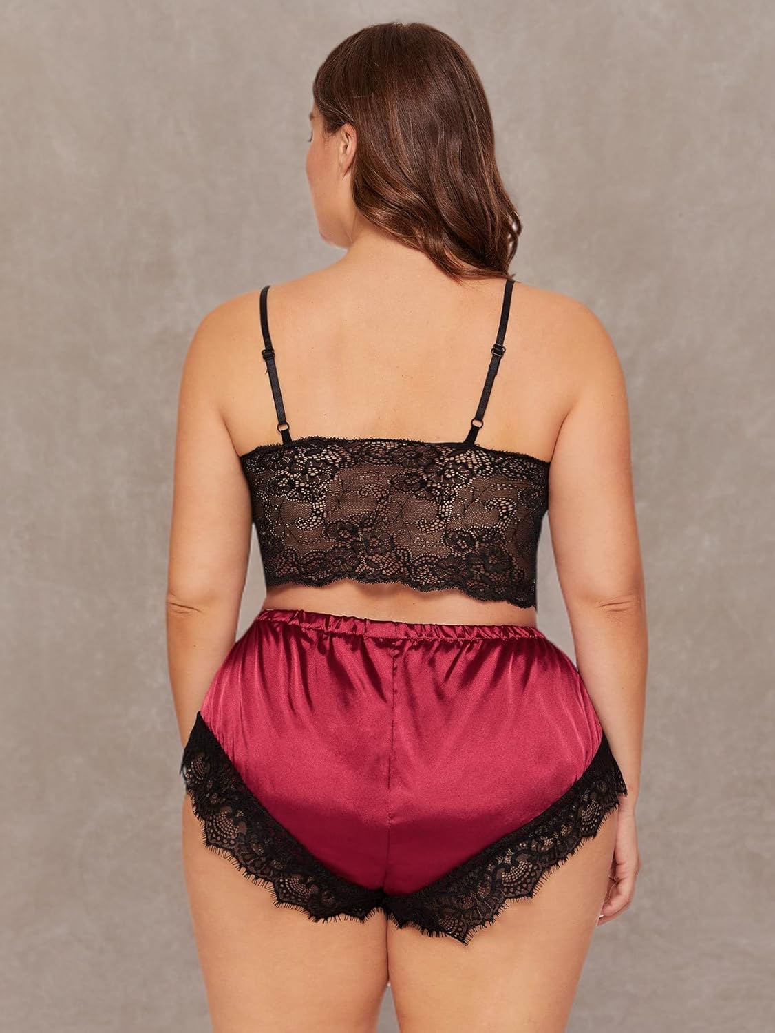 SOLY HUX Women's Plus Size Lingerie Set Spaghetti Strap Lace Trim Bralette and Shorts Sleepwear Pajama Set - Image 7