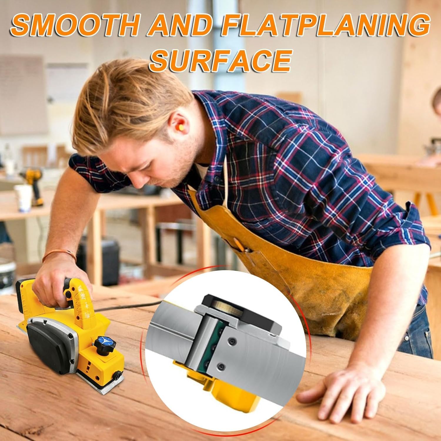 Cordless Electric Planer for Compatible with Dewalt 20V Battery, 15000 RPM Power Wood Planer 3-1/4 Inch Brushless Motor Handheld Planer for Wood Chamfer Carpenter Home DIY Woodworking Tool, No Battery