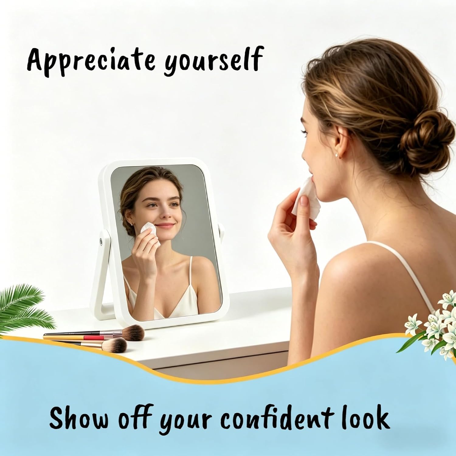 Wooden Makeup Mirror, Rectangular, wall-mountable, Available in Medium and Small Sizes, Perfect for the Bedroom, Makes a Great Birthday Gift(7.5" L x 5.9" W)