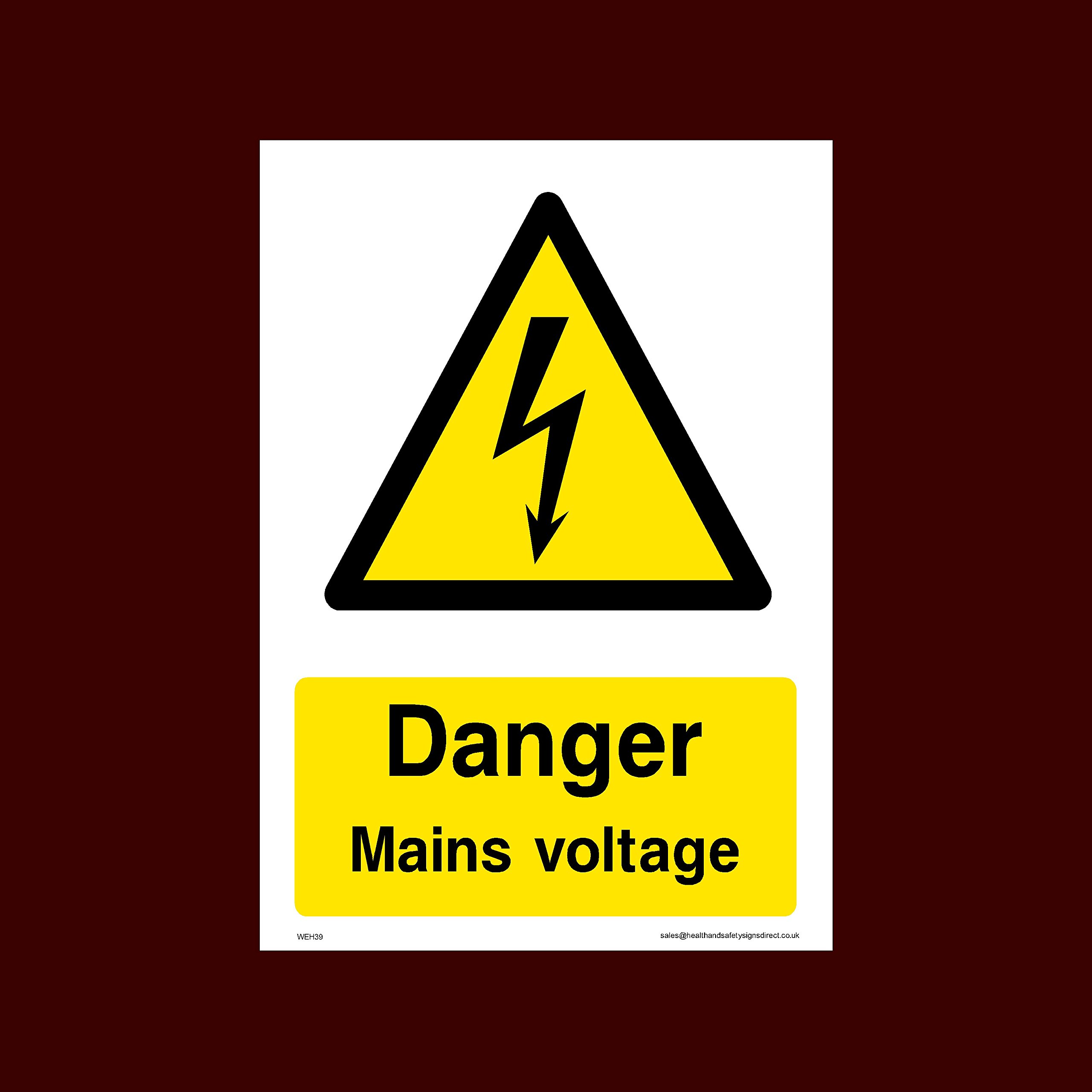 Ussp&S Danger Mains Voltage Plastic Sign (Weh39) - Electric Hazard, Voltage, Danger Of Death, Cables, Wires, Electric Fence