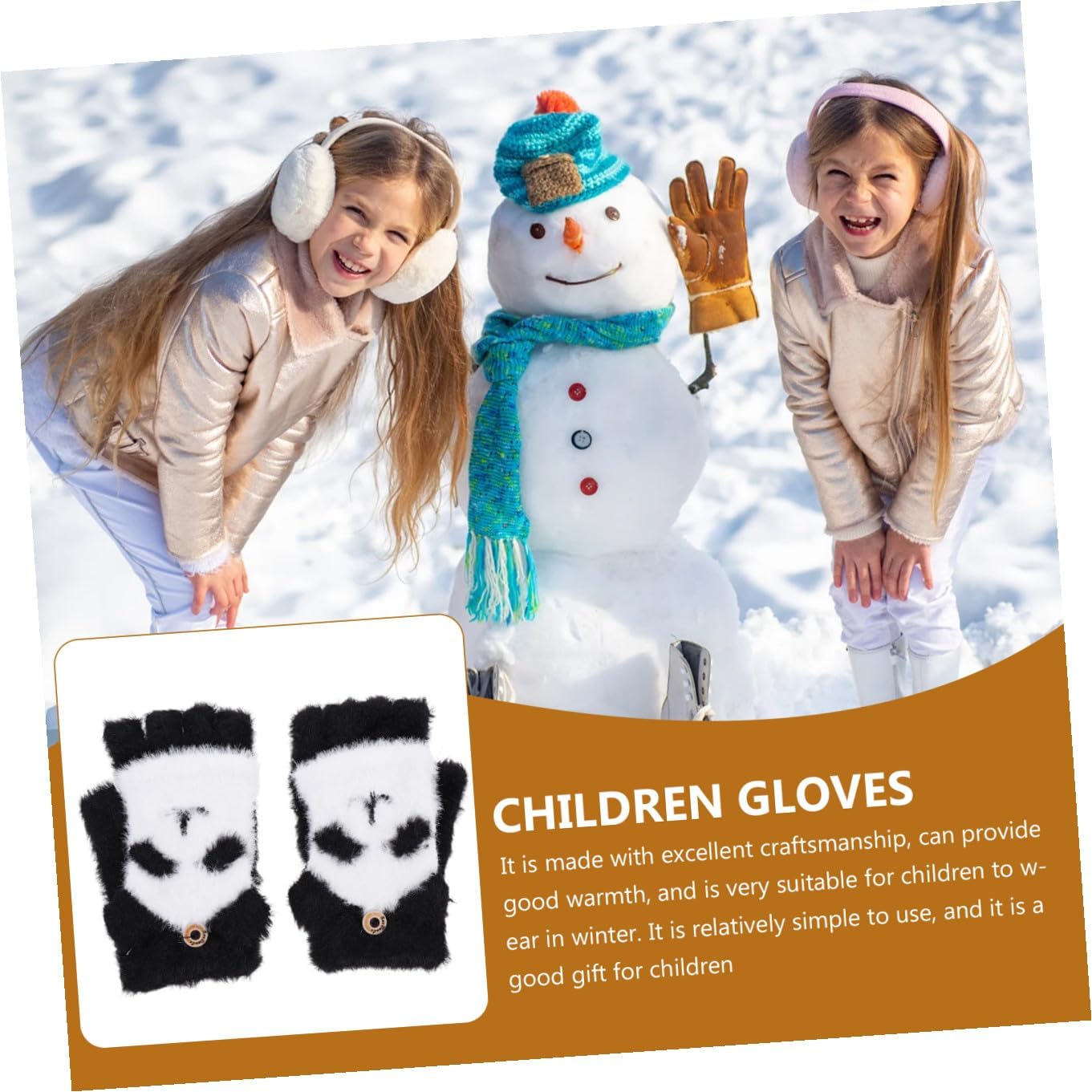 NOLITOY Half Finger Gloves Cartoon Boys and Girls Winter Gloves Flip-top Plush Warm for Christmas Winter Fun