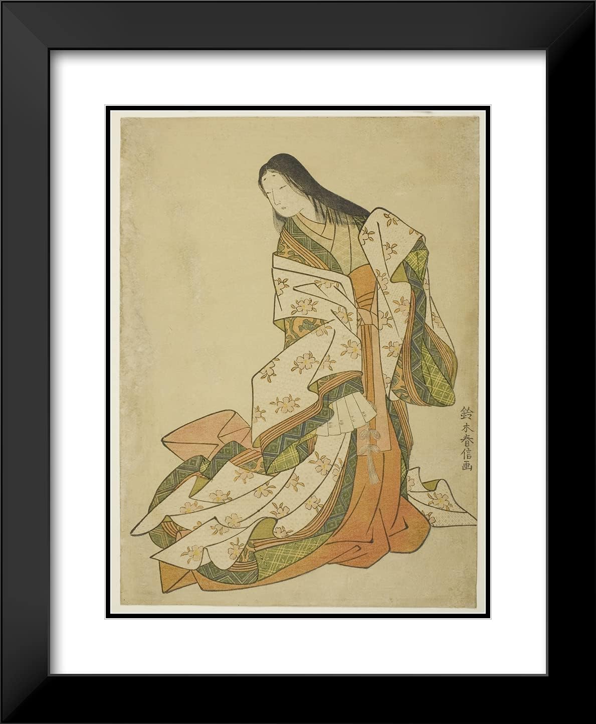 ArtDirect Suzuki Harunobu 20x24 Black Modern Framed and Double Matted Art Print Titled The Poetess ONO no Komachi