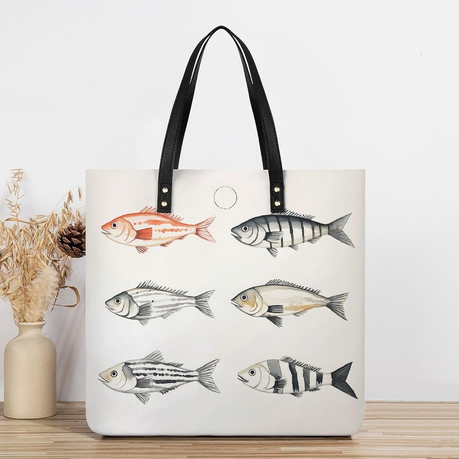 Ink Style Cod Handbags Large Capacity, Tote Bag Stylish Slouchy, Shoulder Bags for Work Beach Travel And Shopping Grocery.