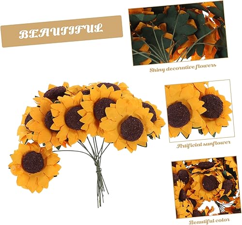 Miniatura 5 de DOITOOL 100 cabezas de girasol artificiales de papel, mini girasoles de imitación para manualidades, cabezas de girasoles falsos para decoración del