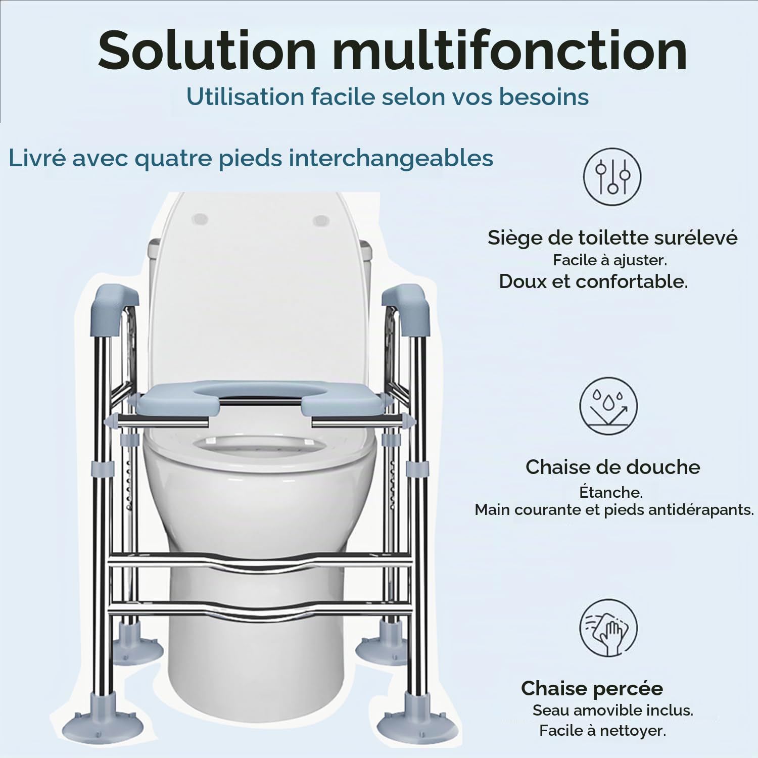 Rehausseur De Toilette Adulte,Hauteur Réglable,Pieds Antidérapants Remplaçables,Pas De Perçage,Convient Aux Personnes Âgées,Aux Personnes Handicapées,Aux Femmes Enceintes,Etc.
