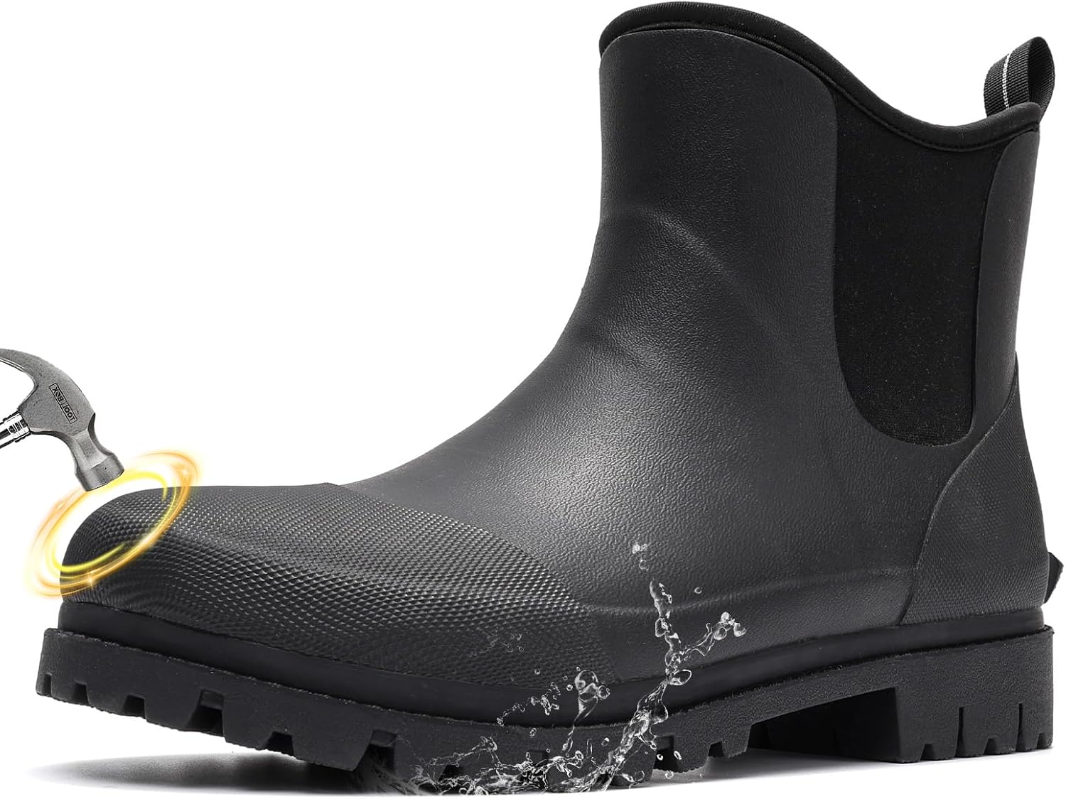 FURUIAN Men's Steel Toe Rain Boots Ankle Rubber Work Boots Chelsea Rain Boots Waterproof Steel Toe Muck Boots Non Slip Construction Shoes for Agriculture, Industrial Working, Hunting