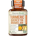 Quercetin with Bromelain Turmeric Curcumin Supplement - Allergy Relief, Immune & Joint Support - Organic Turmeric Supplement w/Bioperine for Enhanced Absorption, 120 Quercetin 500mg Capsules