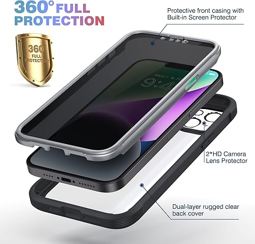 Miniatura 1103 de Diaclara - Funda diseñada para iPhone 14 Pro Max, resistente, de cuerpo completo, con protector de pantalla sensible al tacto y antiarañazos + Blanco