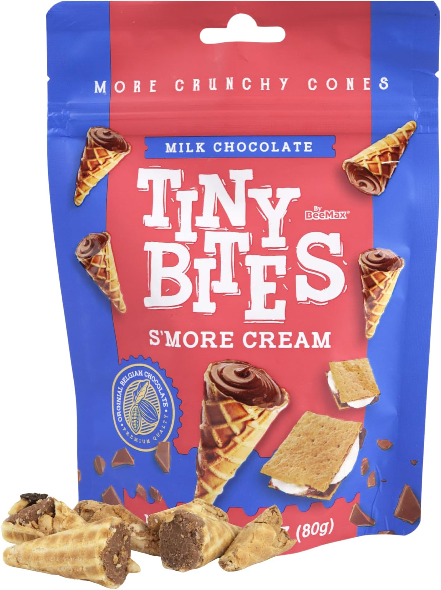 Bee Max S'mores Chocolate Cones Bites, Bite Size Waffle Cone Snack, Resealable Bag, Party Favors, 2.82 Ounces