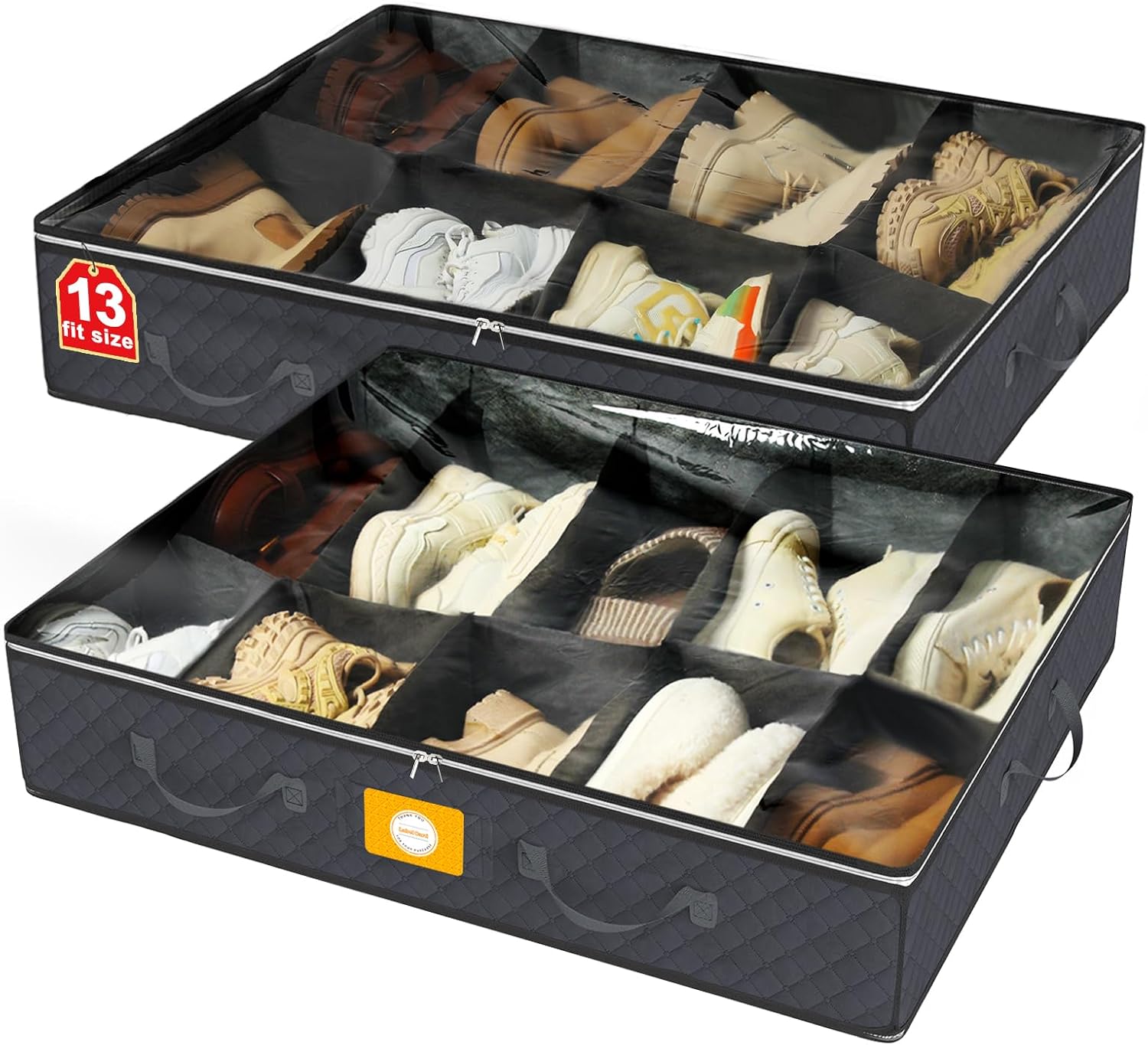 Under Bed Shoe Storage Organizers Fit 13in Shoes, Total Fit 18 Pairs