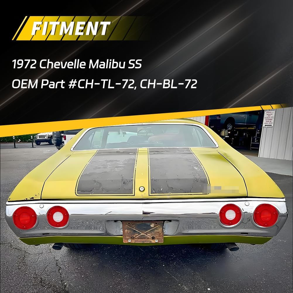 Rear Tail Light Back Up Lens Compatible for Chevelle Malibu SS 1972, [DOT Certified] Rear Bumper Reflector Light Lens [No Bulbs], OEM Part #CH-TL-72, CH-BL-72, 4 PCS, Red Lens