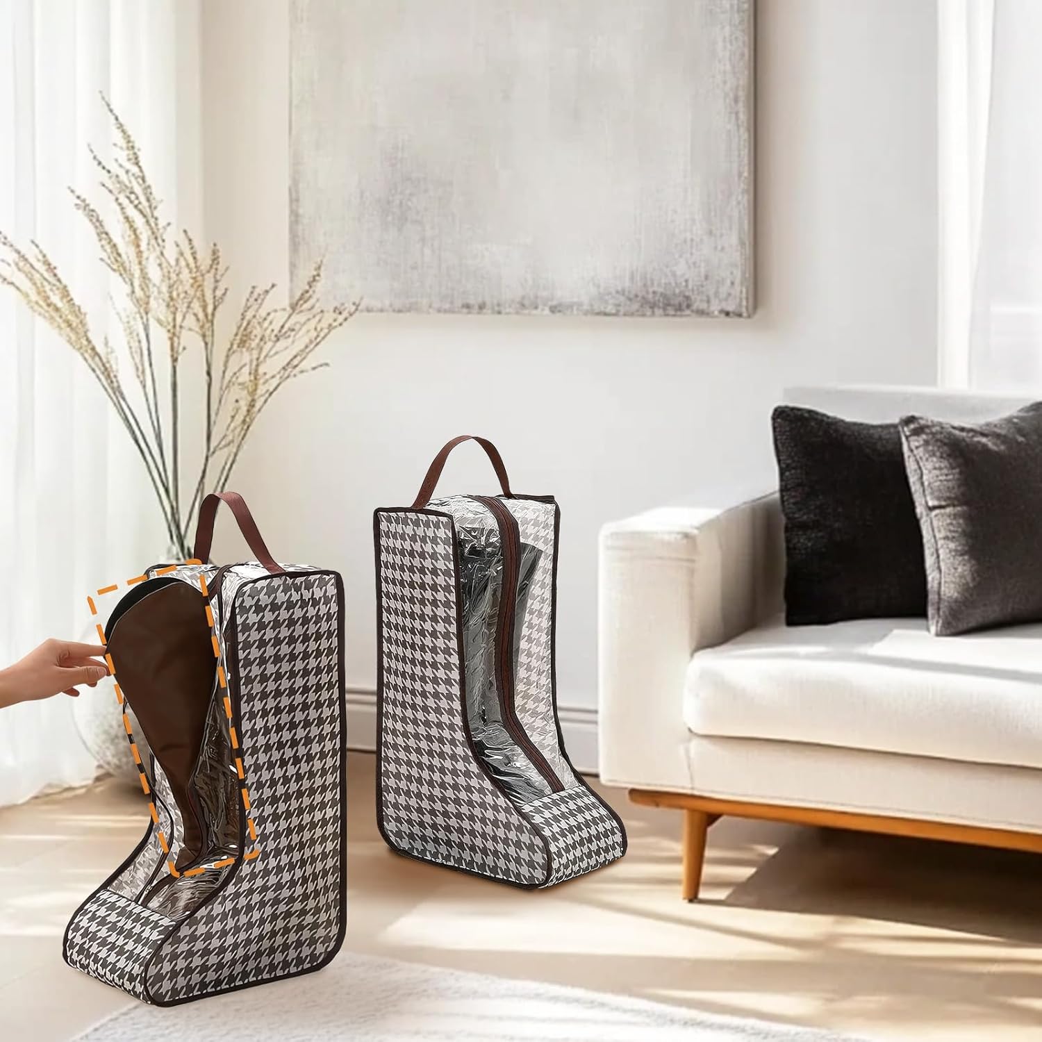 2 Pack Portable Boot Storage Organizer Tall Boots,Portable Dust Proof Shoe Travel Bag,Brown Waterproof Boot Bags for Cowboy Boots,Shoe Bags for Travel and Daily Use - Image 6