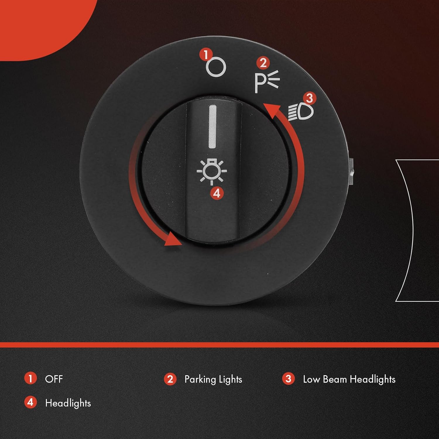 A-Premium Push Button Headlight Switch, 10-Way, Black, Manual, IP54, Compatible with Ford Edge 2007-2009, F-250/F-350/F-450/F-550 Super Duty 2008-2010 (w/o Fog Lights & Auto Headlight Control)