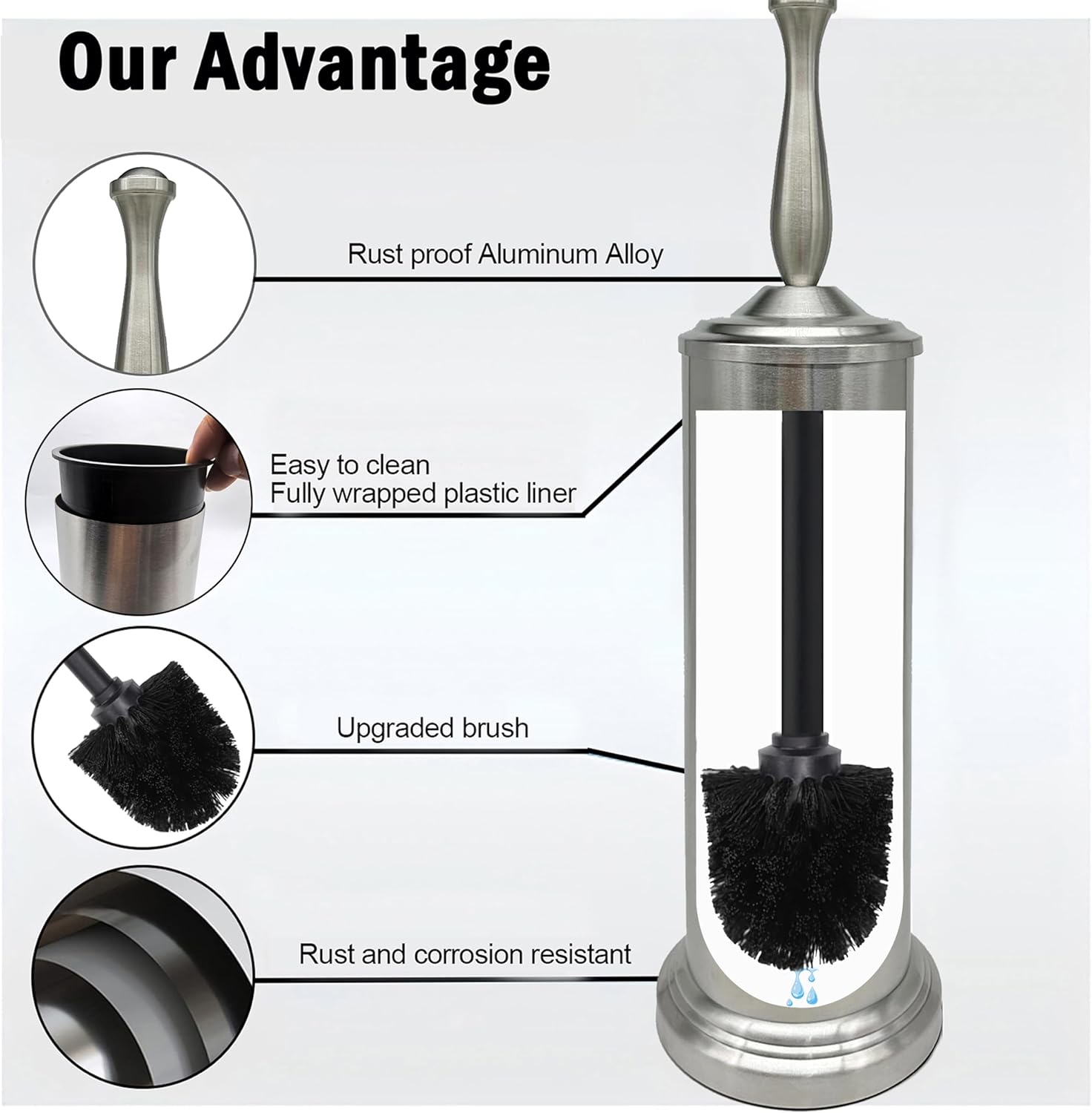 Brushed Nickel Toilet Bowl Brush with Holder, Durable Bathroom Cleaning Tool, Modern Design for Easy Toilet Maintenance, Bathroom Cleaner Brush for Efficient Cleaning and Hygiene