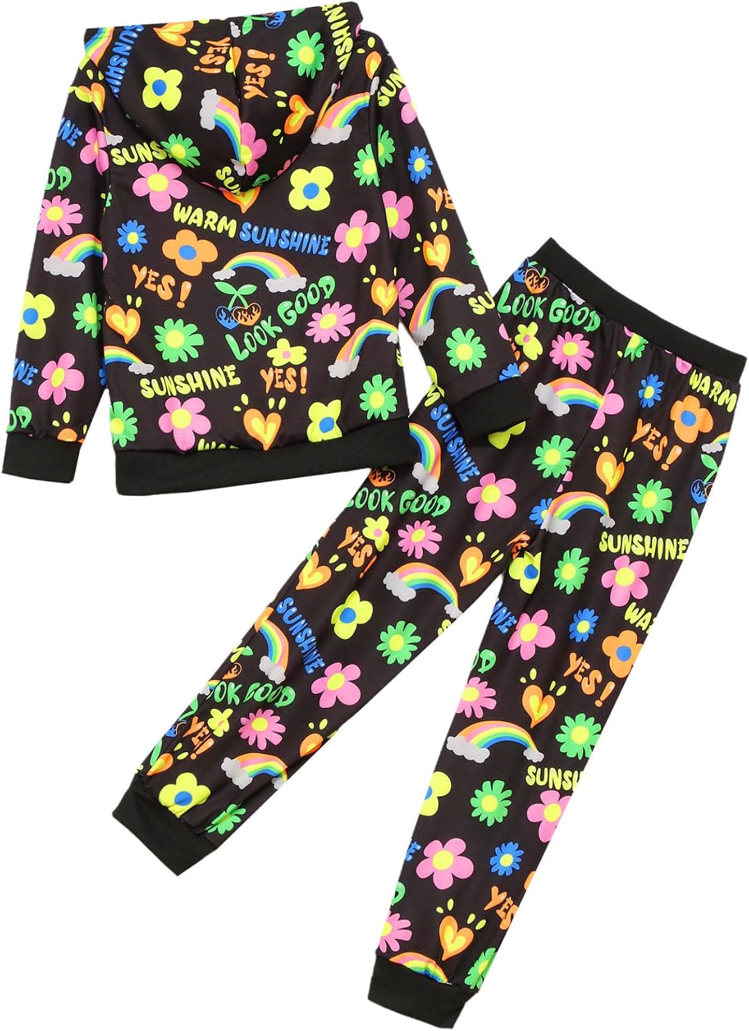 Kids Girls 2 Pieces Active Sweatsuits Floral Pull Over Hoodie with Sweatpants