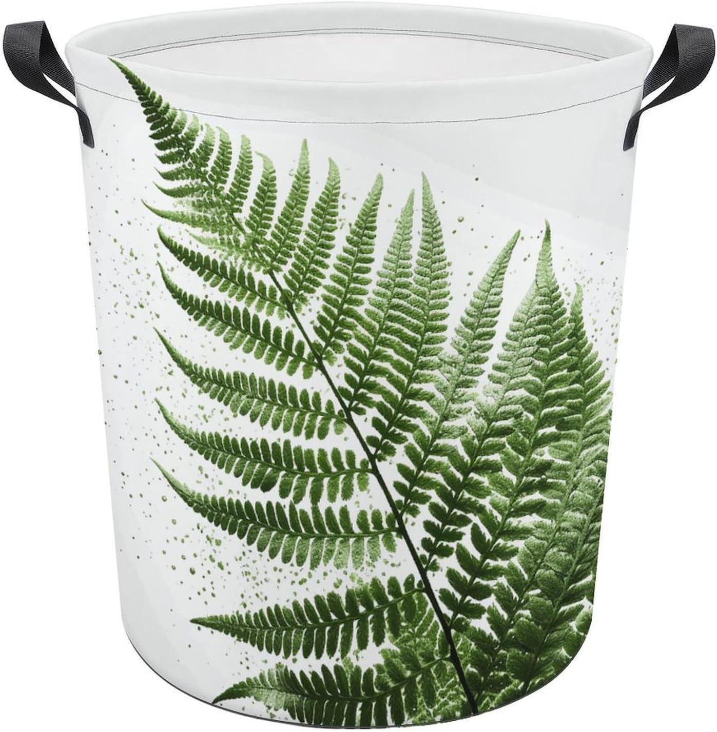 13.8 × 13.8 × 17.3 Inches Collapsible Laundry Baskets Natural Plant Silhouette Fern Leaf Printed Waterproof Laundry Hamper Foldable Dirty Clothes Storage Bin for Bathroom Bedroom Office