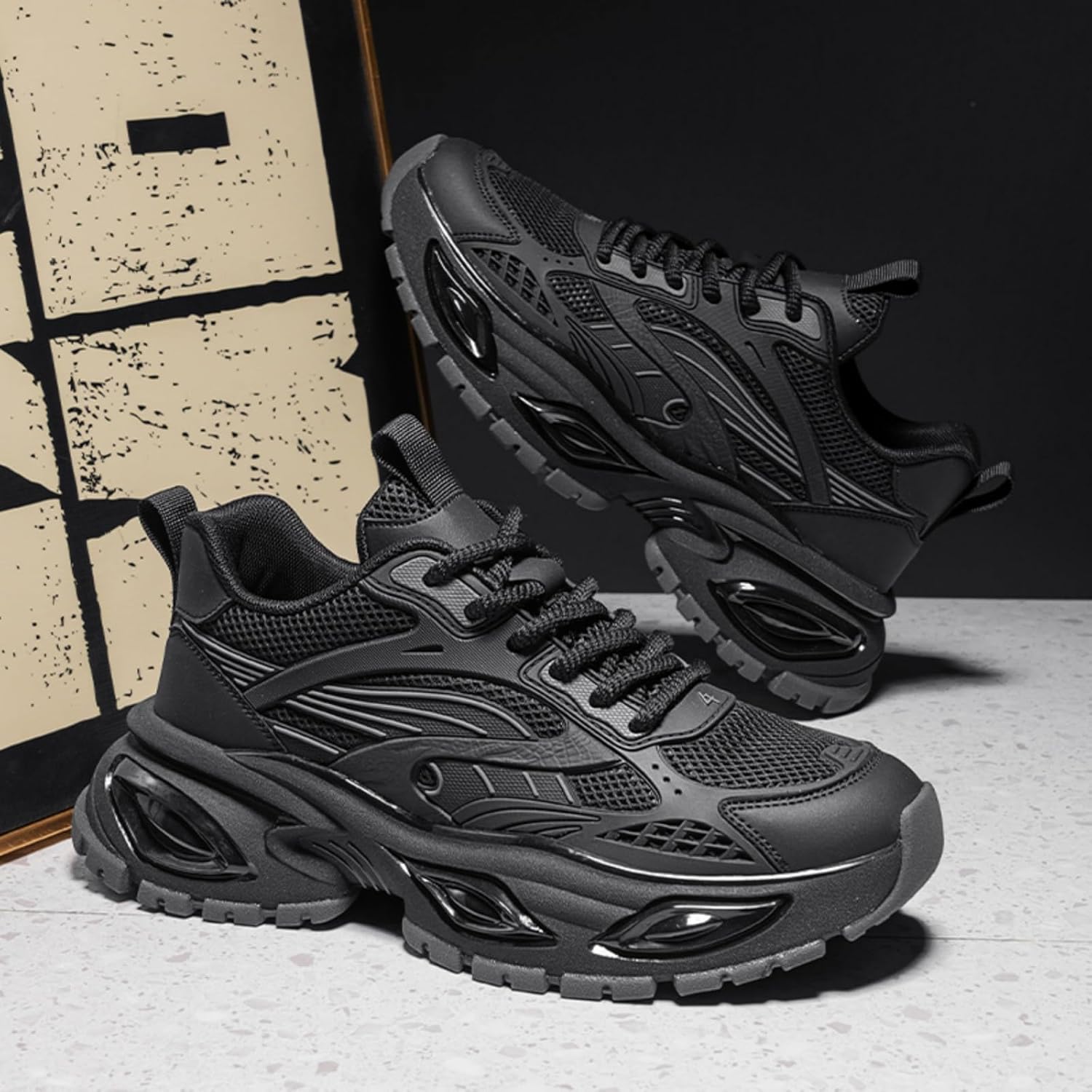 Stylish and Durable Casual Mesh Walking Shoes for Men Chunky Platform Sneakers with Breathable Lace - Up Dad Style Footwear Ideal for Work Workout and Everyday Use - Image 5