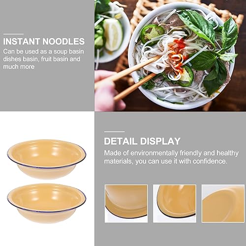 Miniatura 8 de Hemoton Vintage Decor - 2 cuencos esmaltados vintage, cuencos de esmalte engrosados, platos de sopa redondos para ensalada, cuenco de sopa para