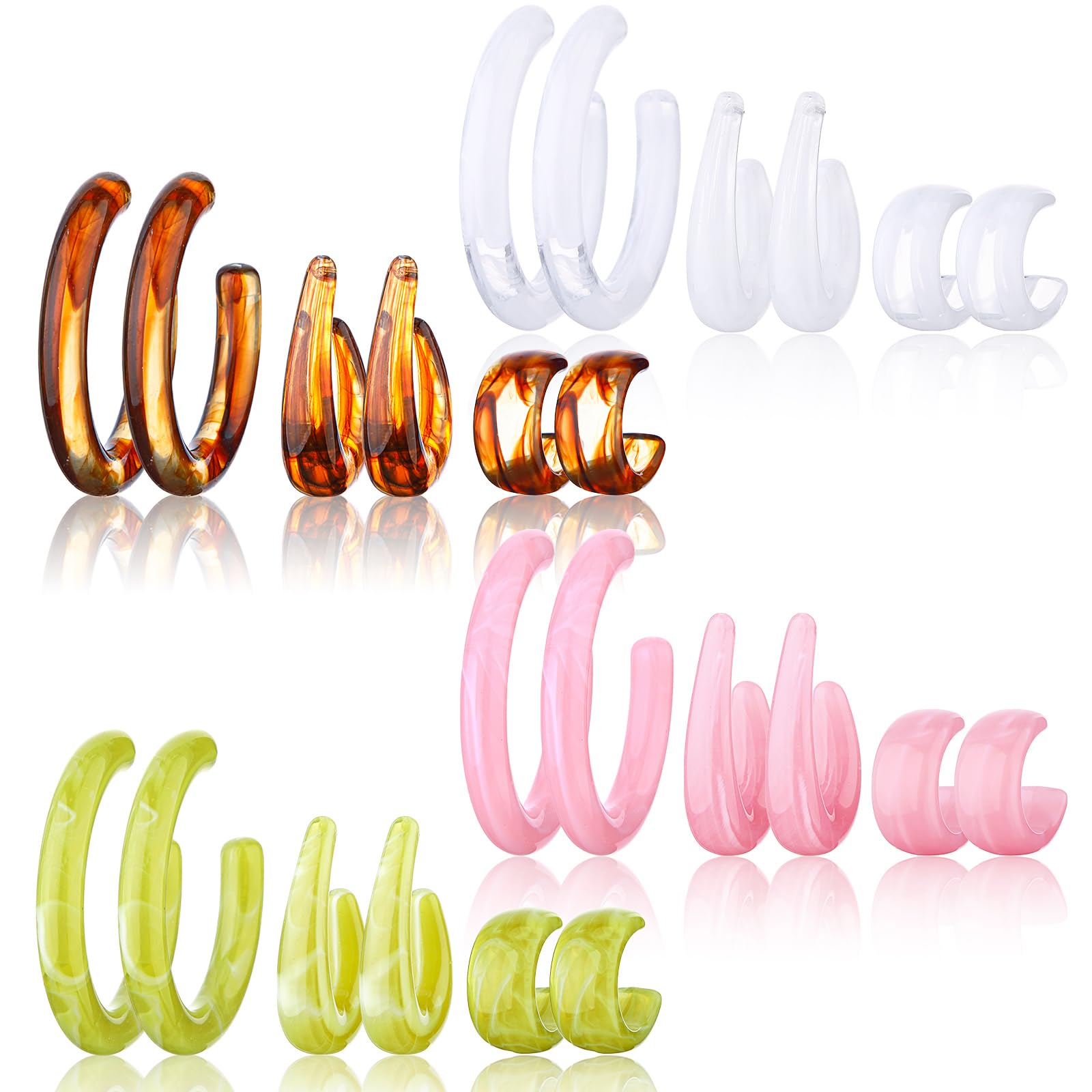 Landical 12 Pairs Acrylic Resin Hoop Earrings Set for Women Vintage Colorful C-shaped Hoop Earrings Acetic Acid Board Jewe...