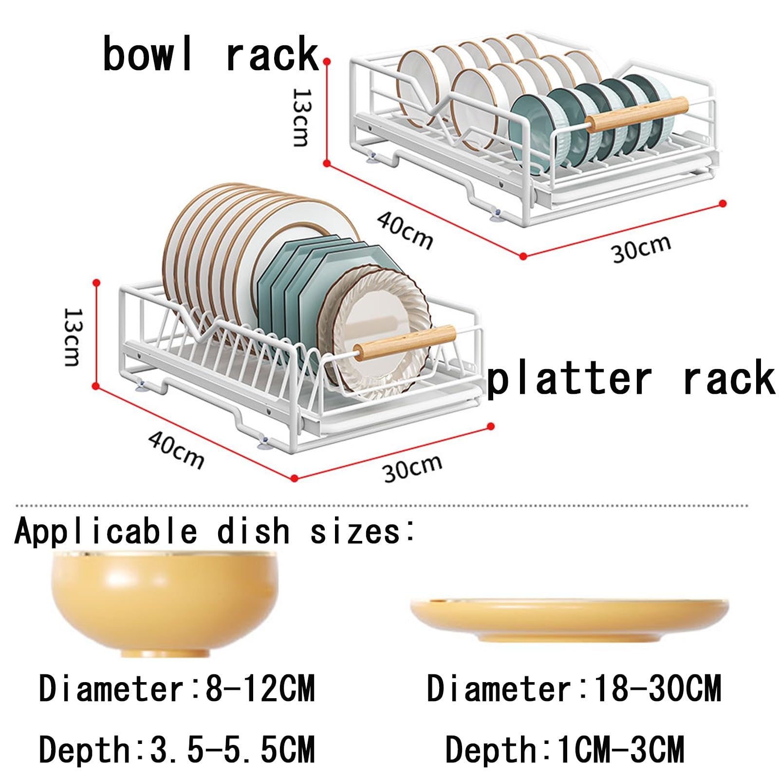 Geschirrhalter für die Küche, Dieser Geschirrtrockner ist weiß, misst 40 x 30 x 13 cm und verfügt über einen Utensilienhalter(Plate Rack)