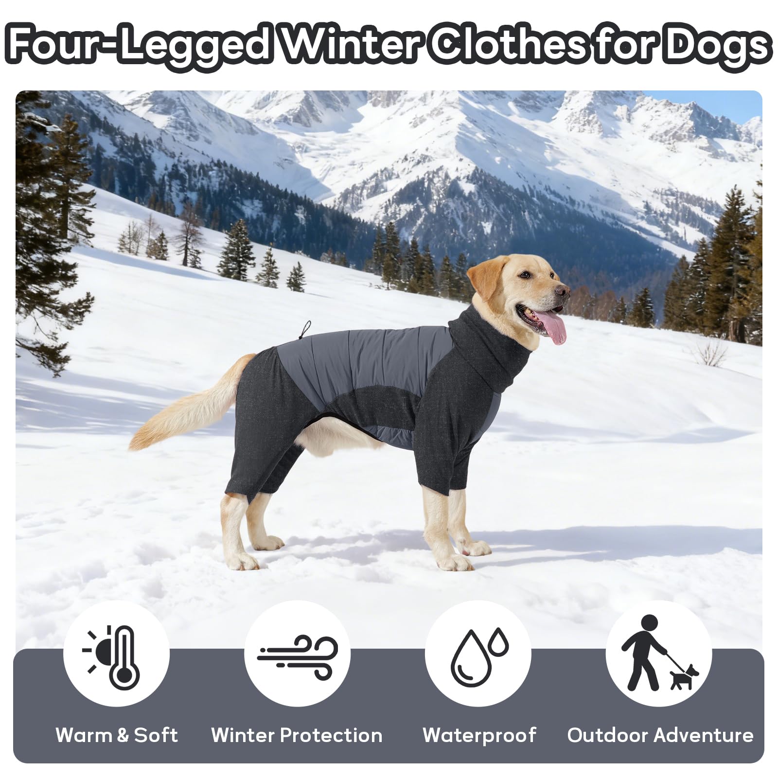 IDOMIK Abrigo para perro, abrigo de invierno impermeable para perro con agujero para arnés, chaquetas de cuello alto de cuatro patas para perros grandes, medianos y pequeños, pijama cálido para