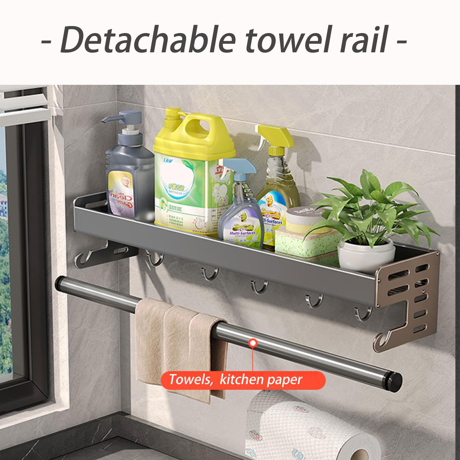 Dxcaicc Porte-ustensiles Mural, étagère multifonctionnelle pour Organisateur d'épices avec Crochets, étagère Murale de Rangement Suspendue pour Cuisine pour spatule,60cm/23.6in