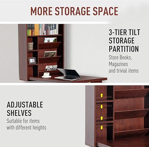 Miniatura 3 de HOMCOM Escritorio plegable, convertible, amurado., Mahogany