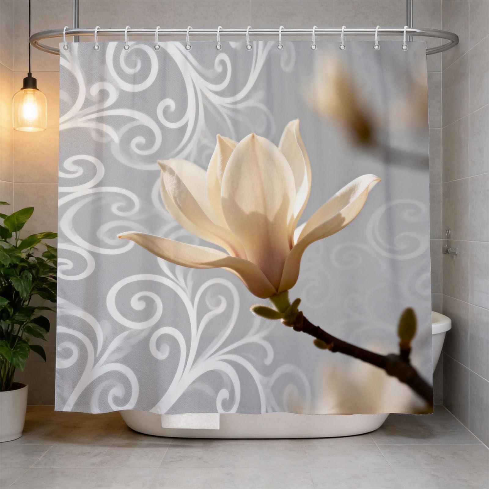 Hongduo 3D Magnolia Shower Curtain for Stalls Bathtubs Romantic Theme Bathroom Decor Shower Curtain Set Polyester Fabric Waterproof 120x180cm/48X71 Inch with Hooks