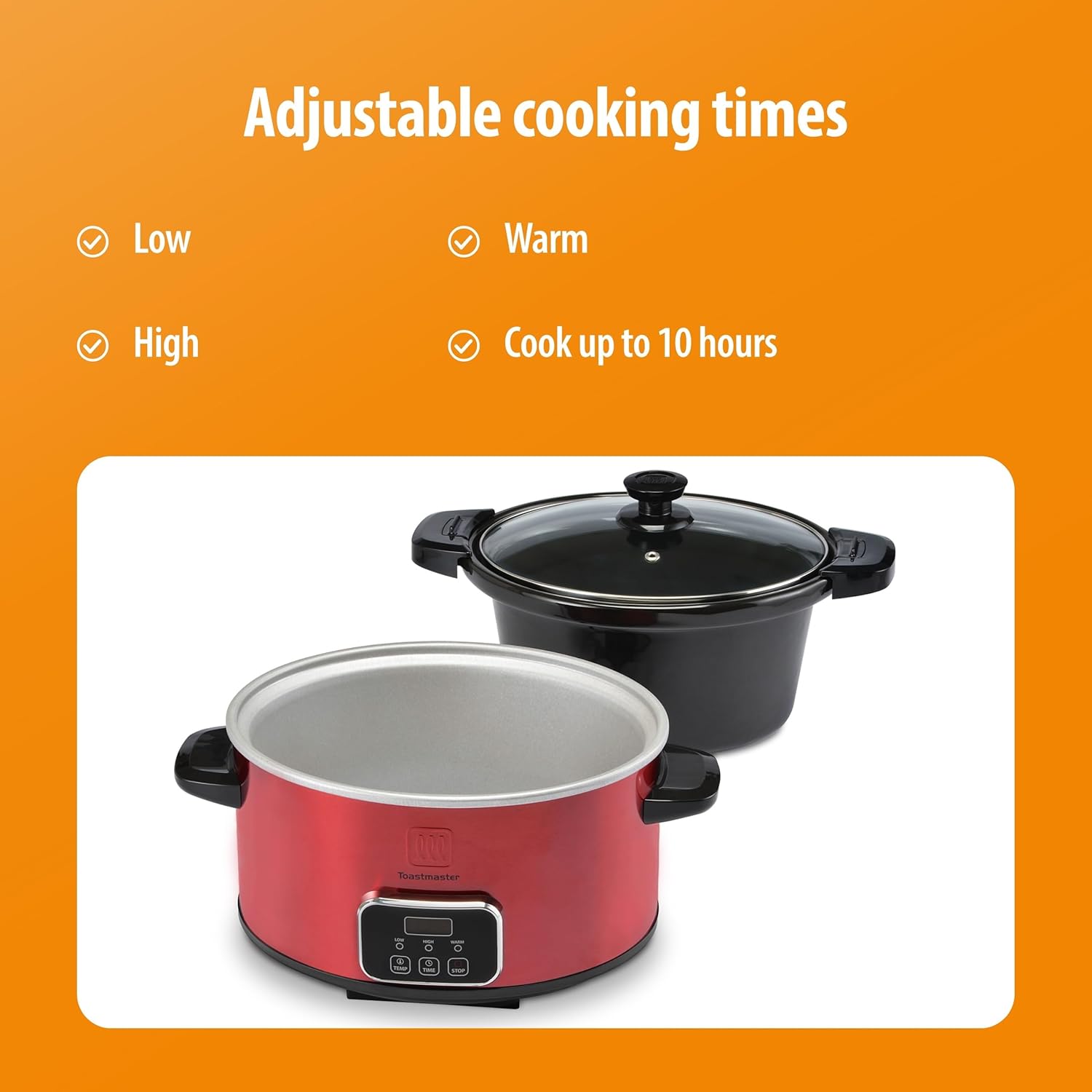 Toastmaster 4-Quart Digital Slow Cooker with Locking Lid - Food Warmer for Dip, Soups, Parties, Meal Preparation & More - Red