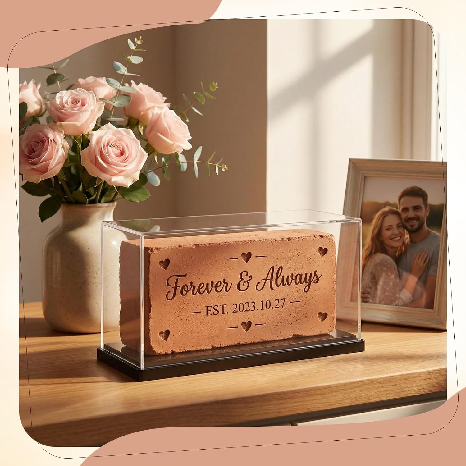 Sliner Acrylic Display Case for 4" x 8" Brick Sports Graduation Family Memorial Brick Display Case Clear Collectible Box UV Resistant Tabletop Showcase for Autographed Engraved Sports Memorabilia Gift